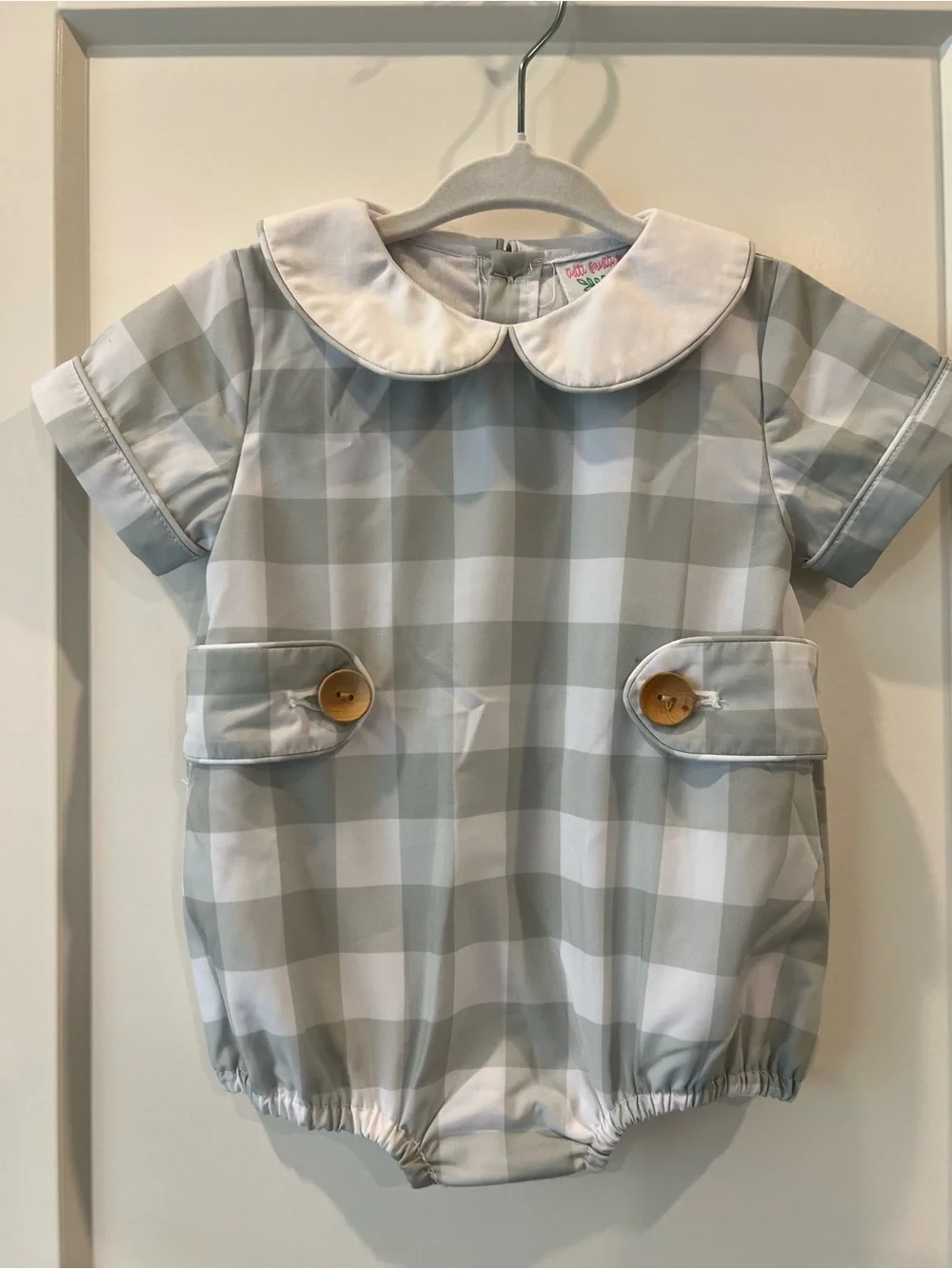 Classic Peter Pan Collar Gingham One-Piece in Soft Sage